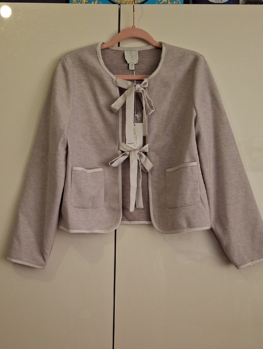 Joie Light Gray Tie-Front Knit Jacket